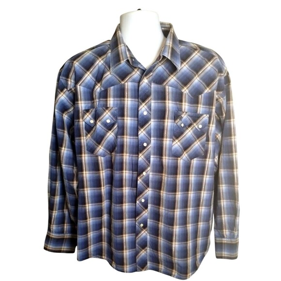 Wrangler Western Shirt Mens 2XL Pearl Snap Cowboy Rodeo Plaid Long Sleeve - Picture 2 of 8